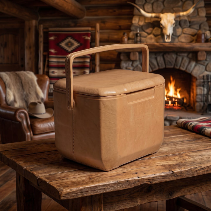 Natural Tan Brown Leather Cooler | Leather Coolers | Cocktail Shaker | Mens Gifts | Leather Flask | Leather wrapped | leather goods | Waterproof Leather Cooler | Handmade Goods | Gifts for Guys | Coolest Cooler | Luxurious Leather Cooler | Bati Leather Goods