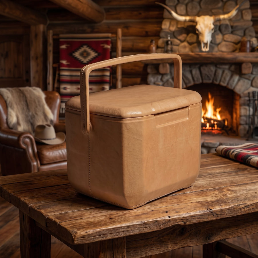 Natural Tan Brown Leather Cooler | Leather Coolers | Cocktail Shaker | Mens Gifts | Leather Flask | Leather wrapped | leather goods | Waterproof Leather Cooler | Handmade Goods | Gifts for Guys | Coolest Cooler | Luxurious Leather Cooler | Bati Leather Goods