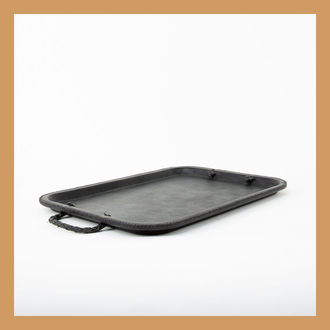 Black Leather Serving Tray | Hand-Stitched Leather Trays | Serving Trays | Luxury Trays | Leather Tray | Bar Tray | Coffee Table | Ottoman Tray | Leather Cooler | Bartender | Bati Leather Goods