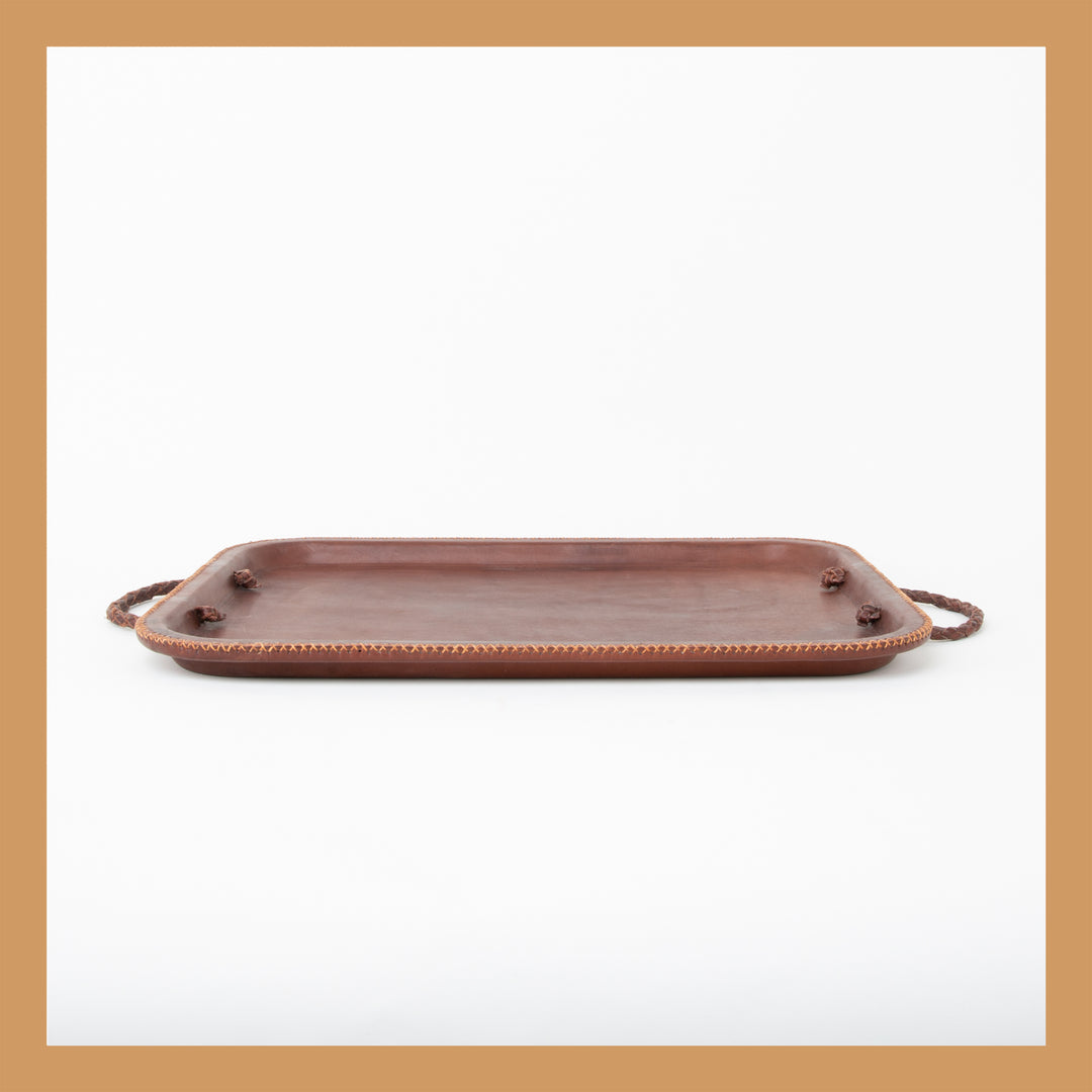 Natural Brown Leather Serving Tray | Hand-Stitched Leather Trays | Serving Trays | Luxury Trays | Leather Tray | Bar Tray | Coffee Table | Ottoman Tray | Leather Cooler | Bartender | Bati Leather Goods