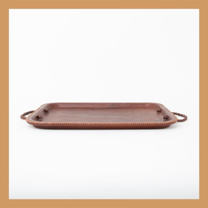 Natural Brown Leather Serving Tray | Hand-Stitched Leather Trays | Serving Trays | Luxury Trays | Leather Tray | Bar Tray | Coffee Table | Ottoman Tray | Leather Cooler | Bartender | Bati Leather Goods