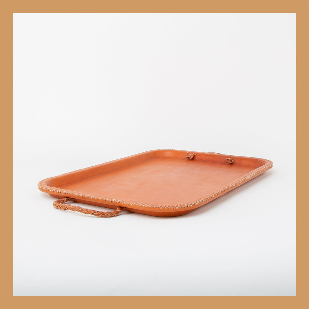 Natural Leather Serving Tray | Hand-Stitched Leather Trays | Serving Trays | Luxury Trays | Leather Tray | Bar Tray | Coffee Table | Ottoman Tray | Leather Cooler | Bartender | Bati Leather Goods