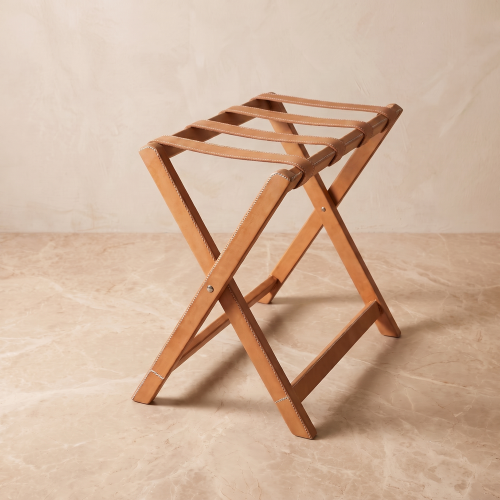 Natural Tan Leather Luggage Rack | Best Luggage Racks | Leather Chair | Luggage Accessories | Hotel Accessories | Leather Furniture | Leather Bar Stool | Best Bar stool | Leather Suitcase | Leather Luggage | Leather Accessories | Best Gifts | Bati Leather Goods | Hotel Goods | Luxury Hotel Luggage Rack