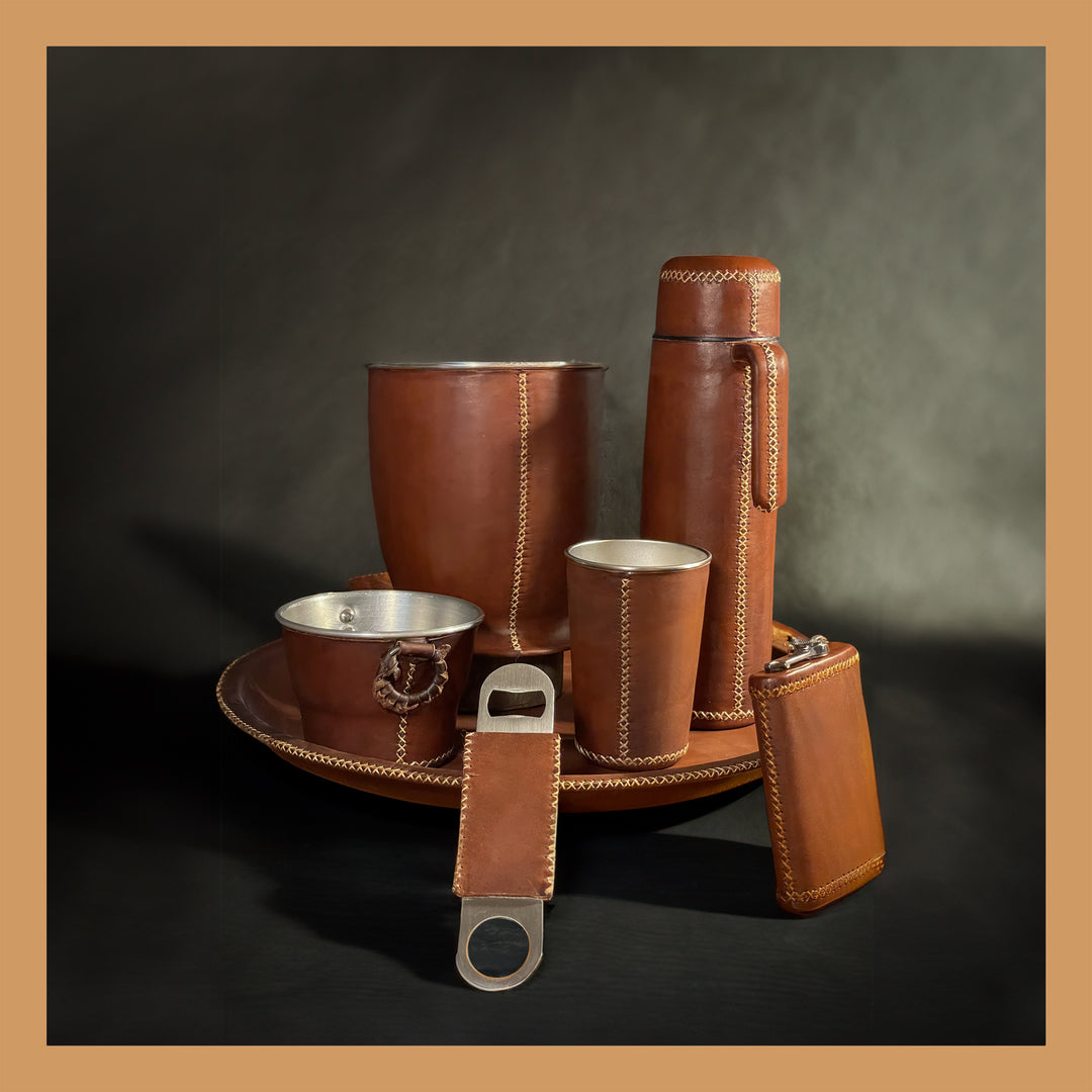 Natural Brown Leather Flask | Mens Gifts | Leather Flasks | Leather Cup | Leather Tumbler | Leather Drink Holder | Bartender Accessories | Best Flask | Best Leather Flask | Bar Accessories | Cocktail Shaker | Leather furniture | Bati Goods