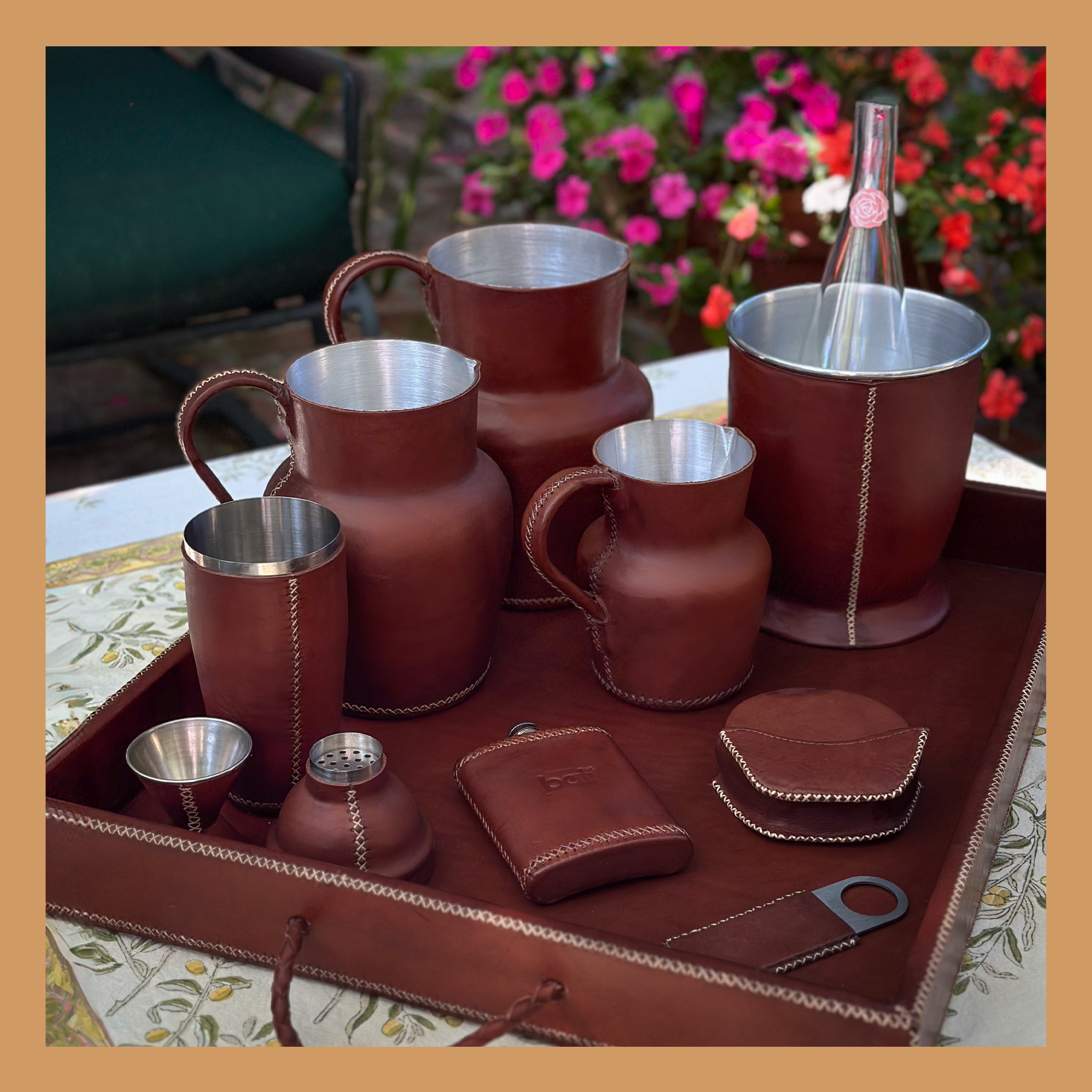 Brown Leather Champagne Bucket | Leather Pitcher | Leather Bucket | Leather Vase | Leather Cooler | Leather Home Goods | Home Goods | Home and Garden | Interior Design | Leather Tablewares | Leather Barwares | Leather Accessories | Bati Leather Goods