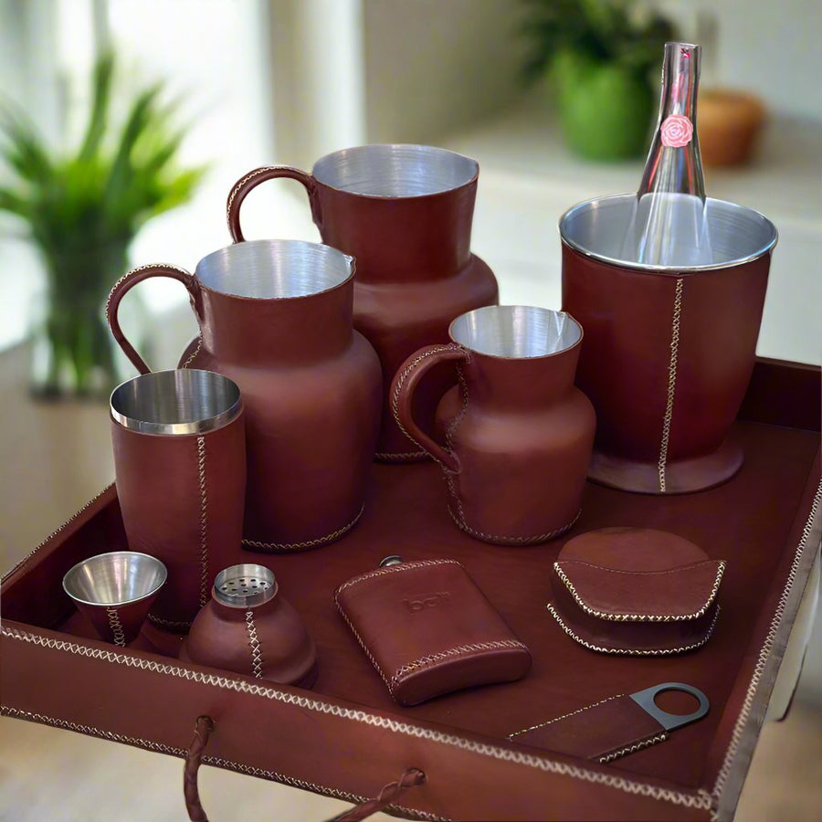 Natural Brown Leather Carafe | Leather Pitcher | Leather Vase | Leather Home Goods | Home Goods | Home and Garden | Interior Design | Leather Tablewares | Leather Barwares | Leather Accessories | Bati Leather Goods