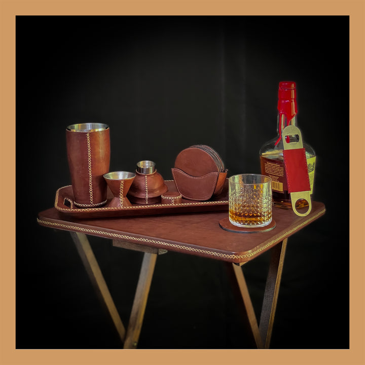 Natural Brown Leather Bar Tray | Leather Serving Tray | Bar Trays | Bar Accessories | Decorative Trays | Bar Tray | Leather Furniture | Valet Tray | Mens Valet | Catch All | Catch All Tray | Leather Trays | Leather Cooler | Bati Leather Goods