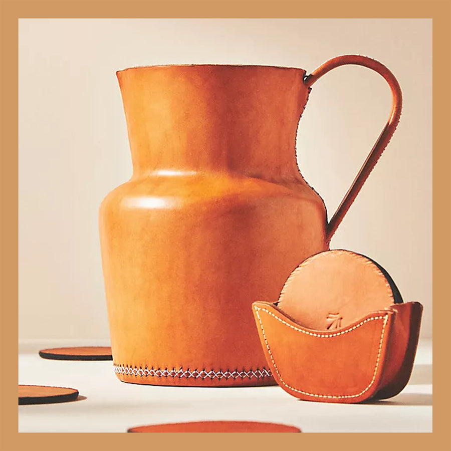 Natural Leather Carafe | Leather Pitcher | Leather Bar Accessories | Home Decor | Leather Cooler | Leather Furniture | Bati Goods | Elevate the Ordinary 🌴