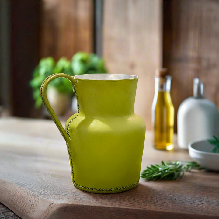 Green Natural Leather Carafe | Leather Pitcher | Leather Vase | Leather Home Goods | Home Goods | Home and Garden | Interior Design | Leather Tablewares | Leather Barwares | Leather Accessories | Bati Leather Goods