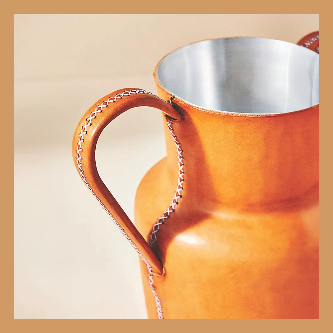 Natural Leather Carafe | Leather Pitcher | Leather Vase | Leather Home Goods | Home Goods | Home and Garden | Interior Design | Leather Tablewares | Leather Barwares | Leather Accessories | Bati Leather Goods
