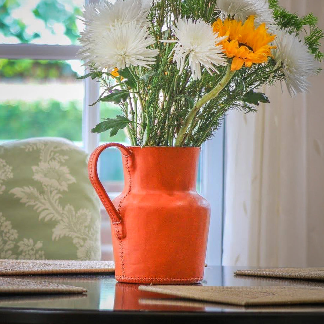 Orange Natural Leather Carafe | Leather Pitcher | Leather Vase | Leather Home Goods | Home Goods | Home and Garden | Interior Design | Leather Tablewares | Leather Barwares | Leather Accessories | Bati Leather Goods