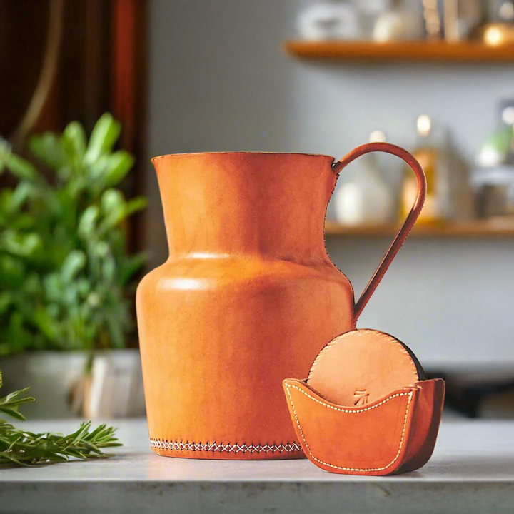 Natural Leather Carafe | Leather Pitcher | Leather Vase | Leather Home Goods | Home Goods | Home and Garden | Interior Design | Leather Tablewares | Leather Barwares | Leather Accessories | Bati Leather Goods