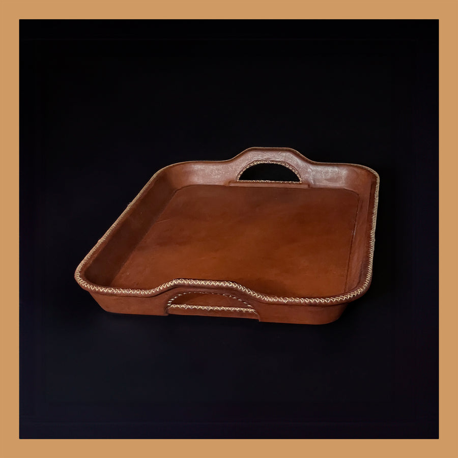 Natural Brown Leather Serving Tray | Leather Tray | Leather Valet Tray | Leather Catch All | Coffee Table Tray | Ottoman Tray | Bar Tray | Restaurant Serving Tray | Leather Furniture | Bati Leather Goods