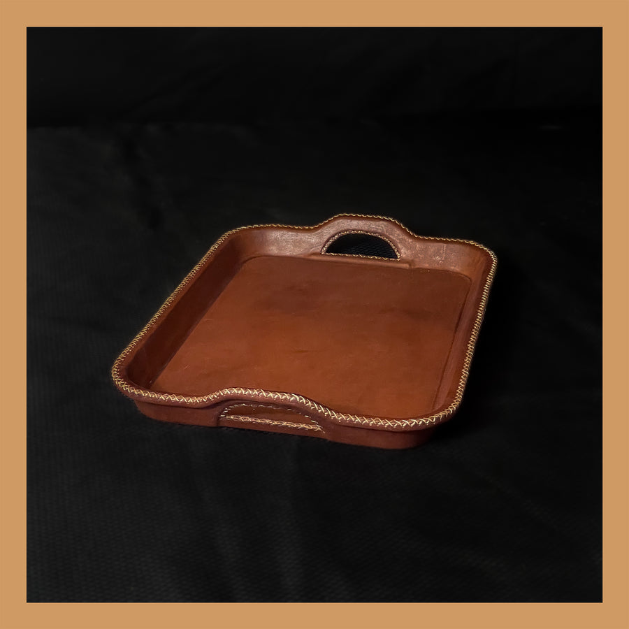 Natural Brown Leather Serving Tray | Leather Tray | Leather Valet Tray | Leather Catch All | Coffee Table Tray | Ottoman Tray | Bar Tray | Restaurant Serving Tray | Leather Furniture | Bati Leather Goods