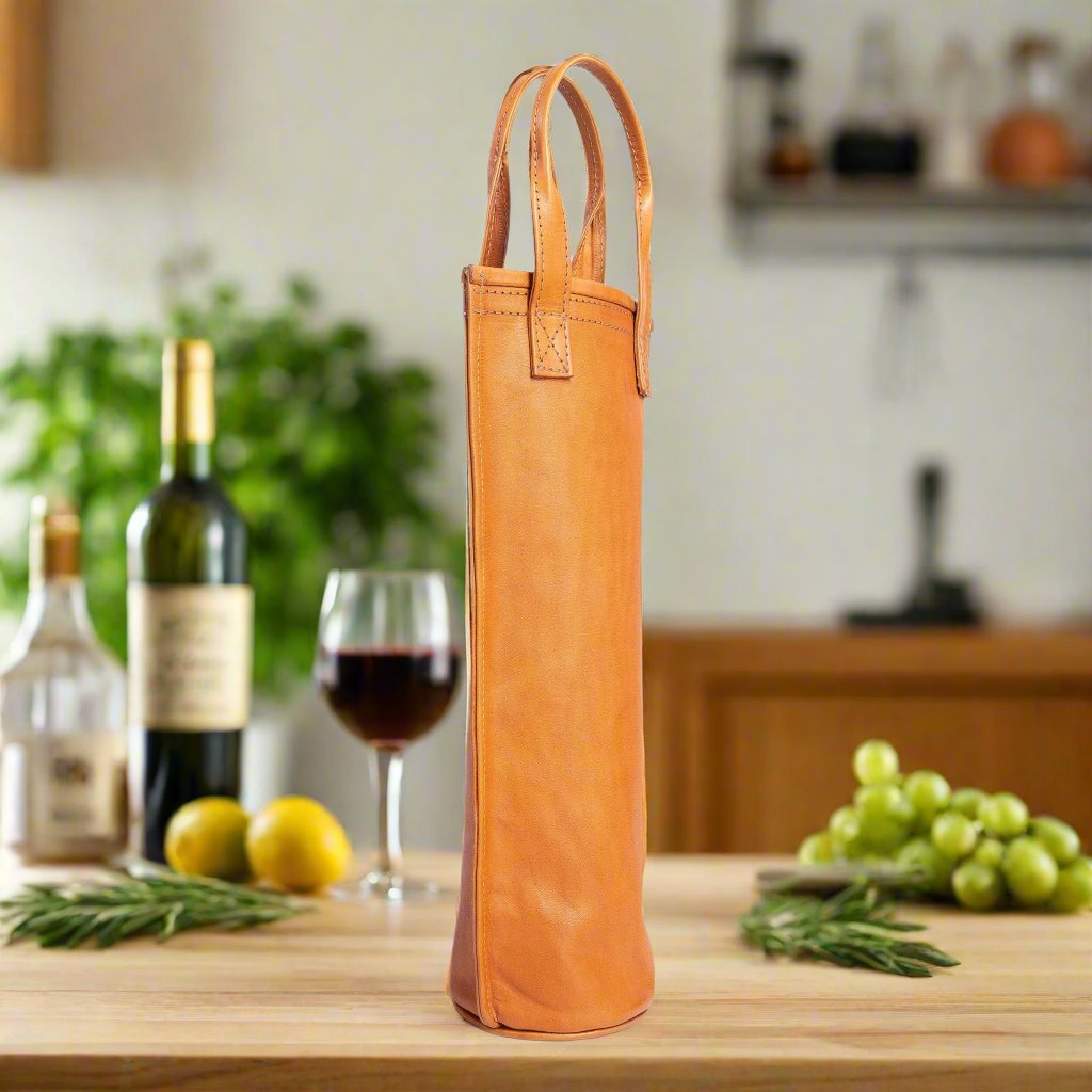 Natural Leather Wine Caddy | Wine Bag | Leather Accessories | Bar | Bartender | Wine | Wine Accessories | Cocktail Shaker | Bati Leather Goods