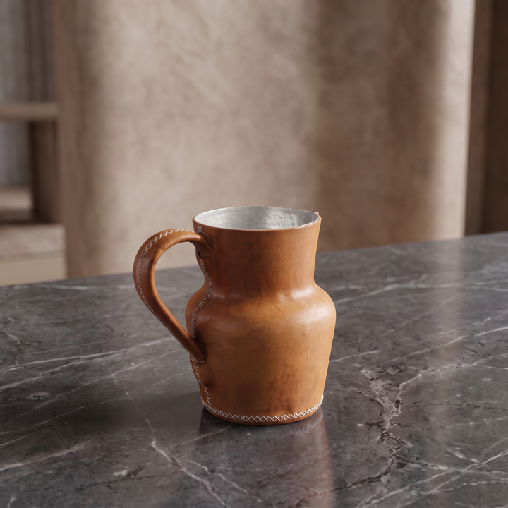Natural Tan Leather Carafe | Leather Pitcher | Leather Vase | Leather Home Goods | Home Goods | Home and Garden | Interior Design | Leather Tablewares | Leather Barwares | Leather Accessories | Bati Leather Goods