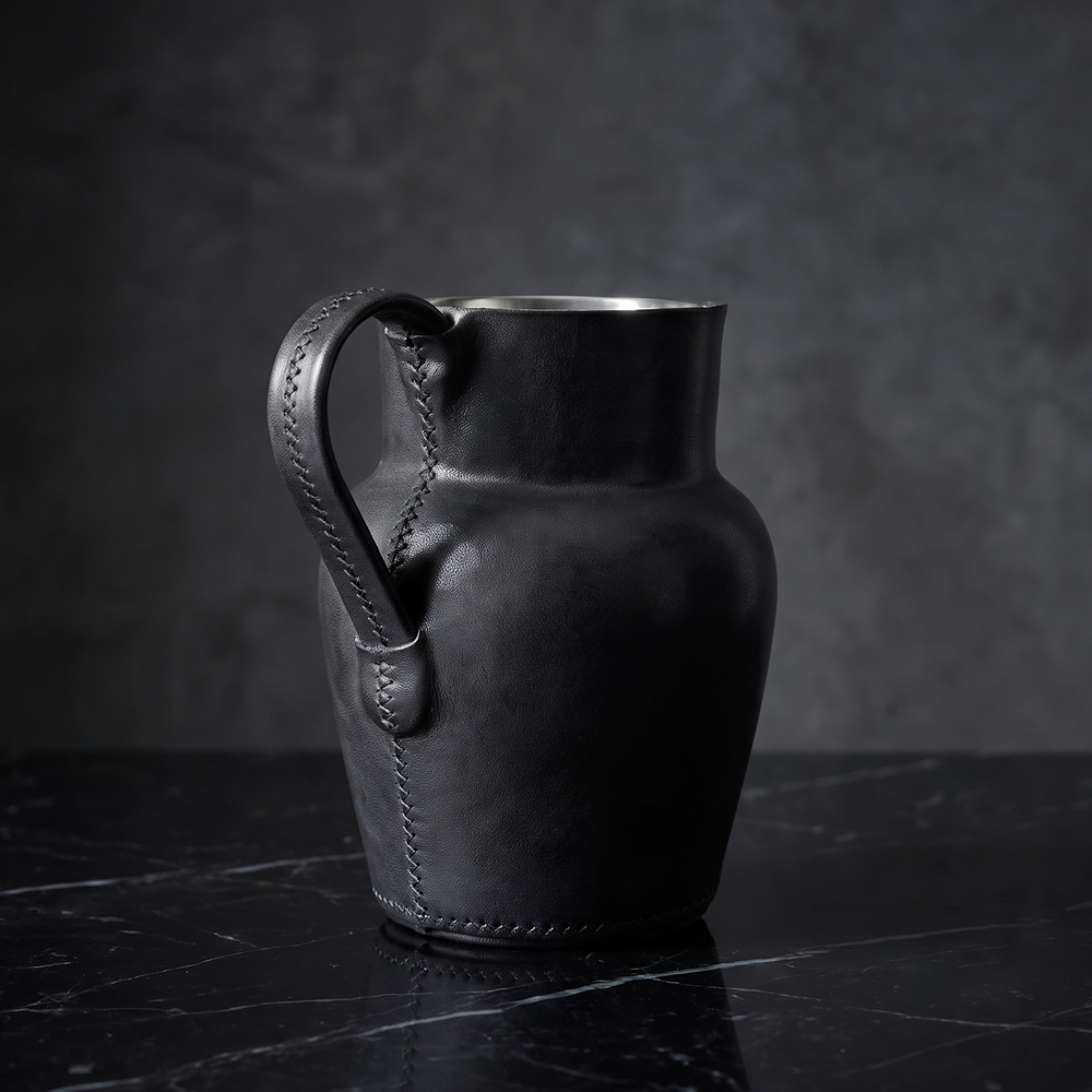 Natural Black Leather Carafe | Leather Pitcher | Leather Vase | Leather Home Goods | Home Goods | Home and Garden | Interior Design | Leather Tablewares | Leather Barwares | Leather Accessories | Bati Leather Goods