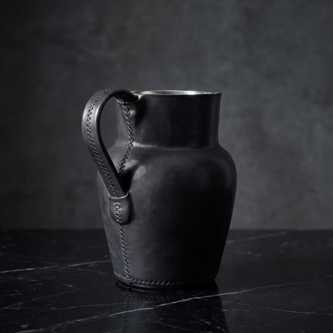 Natural Black Leather Carafe | Leather Pitcher | Leather Vase | Leather Home Goods | Home Goods | Home and Garden | Interior Design | Leather Tablewares | Leather Barwares | Leather Accessories | Bati Leather Goods