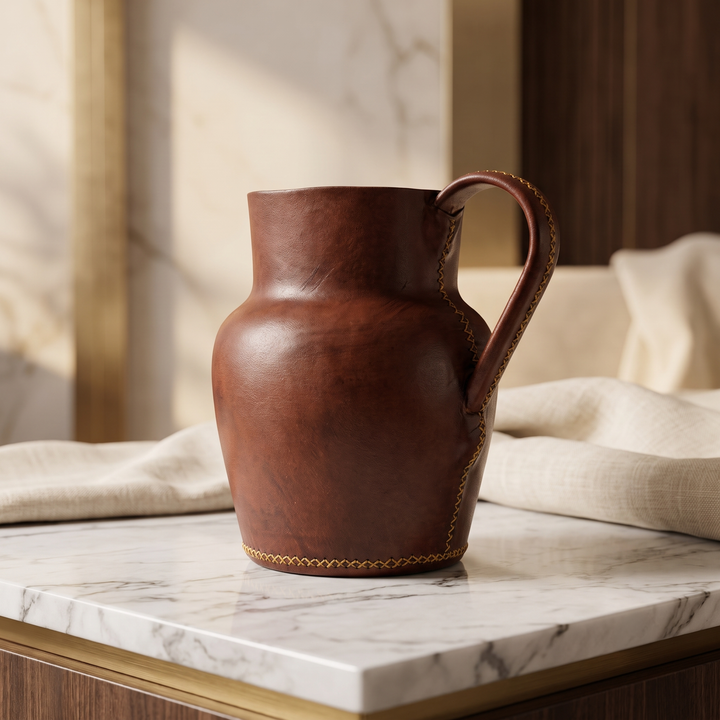 Natural Brown Leather Carafe | Leather Pitcher | Leather Vase | Leather Home Goods | Home Goods | Home and Garden | Interior Design | Leather Tablewares | Leather Barwares | Leather Accessories | Bati Leather Goods