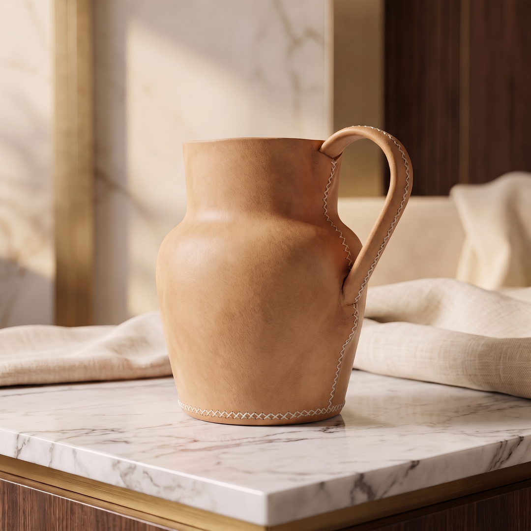 Natural Leather Carafe | Leather Pitcher | Leather Vase | Leather Home Goods | Home Goods | Home and Garden | Interior Design | Leather Tablewares | Leather Barwares | Leather Accessories | Bati Leather Goods