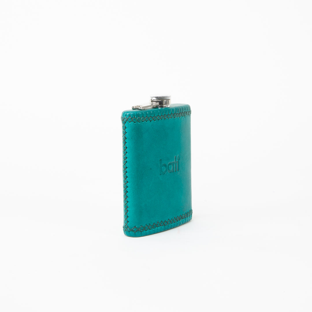 Natural Teal Leather Flask | Mens Gifts | Leather Flasks | Leather Cup | Leather Tumbler | Leather Drink Holder | Bartender Accessories | Best Flask | Best Leather Flask | Bar Accessories | Cocktail Shaker | Leather furniture | Bati Goods