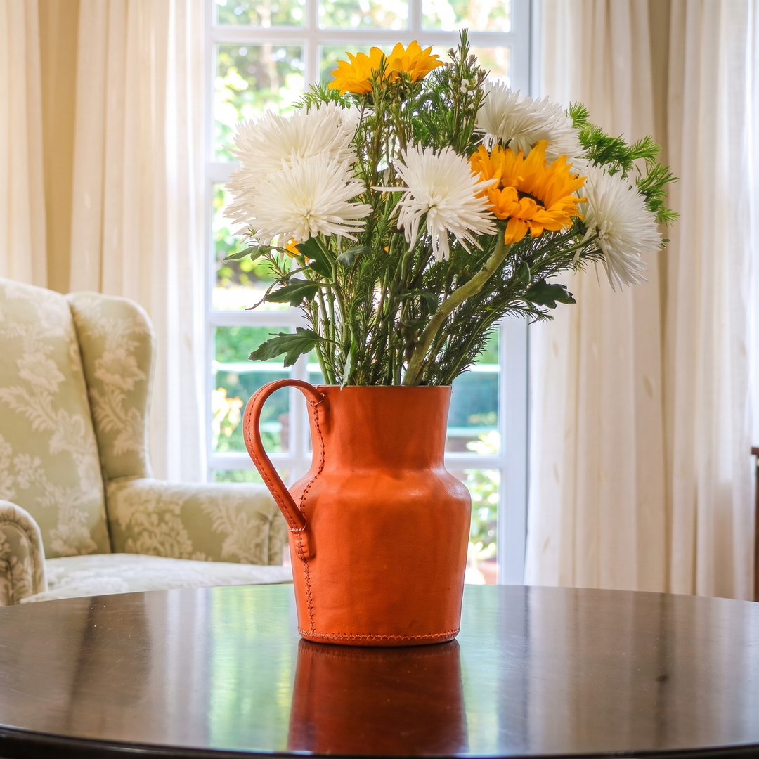 Natural Orange Leather Carafe | Leather Pitcher | Leather Vase | Leather Home Goods | Home Goods | Home and Garden | Interior Design | Leather Tablewares | Leather Barwares | Leather Accessories | Bati Leather Goods