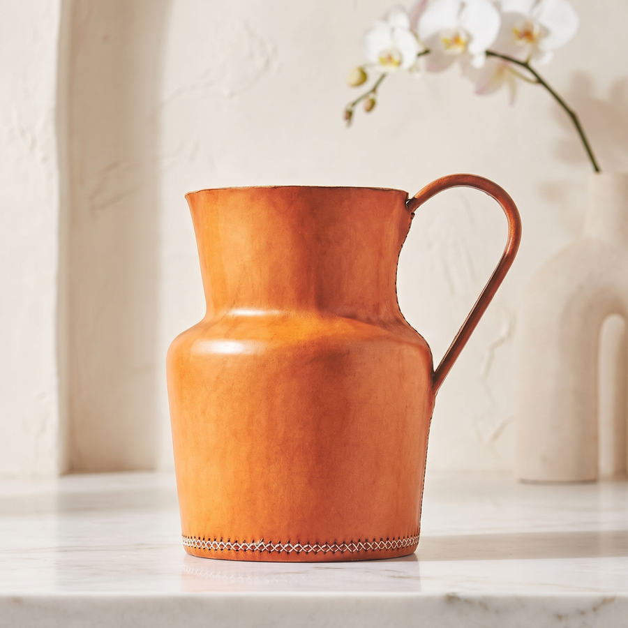 Natural Tan Leather Carafe | Leather Pitcher | Leather Vase | Leather Home Goods | Home Goods | Home and Garden | Interior Design | Leather Tablewares | Leather Barwares | Leather Accessories | Bati Leather Goods