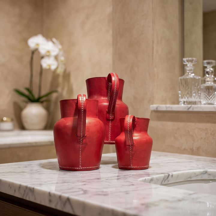 Natural Red Leather Carafe | Leather Pitcher | Leather Vase | Leather Home Goods | Home Goods | Home and Garden | Interior Design | Leather Tablewares | Leather Barwares | Leather Accessories | Bati Leather Goods