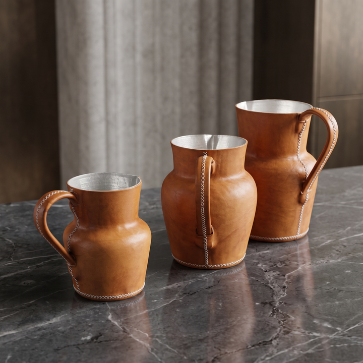 Natural Tan Leather Carafe | Leather Pitcher | Leather Vase | Leather Home Goods | Home Goods | Home and Garden | Interior Design | Leather Tablewares | Leather Barwares | Leather Accessories | Bati Leather Goods