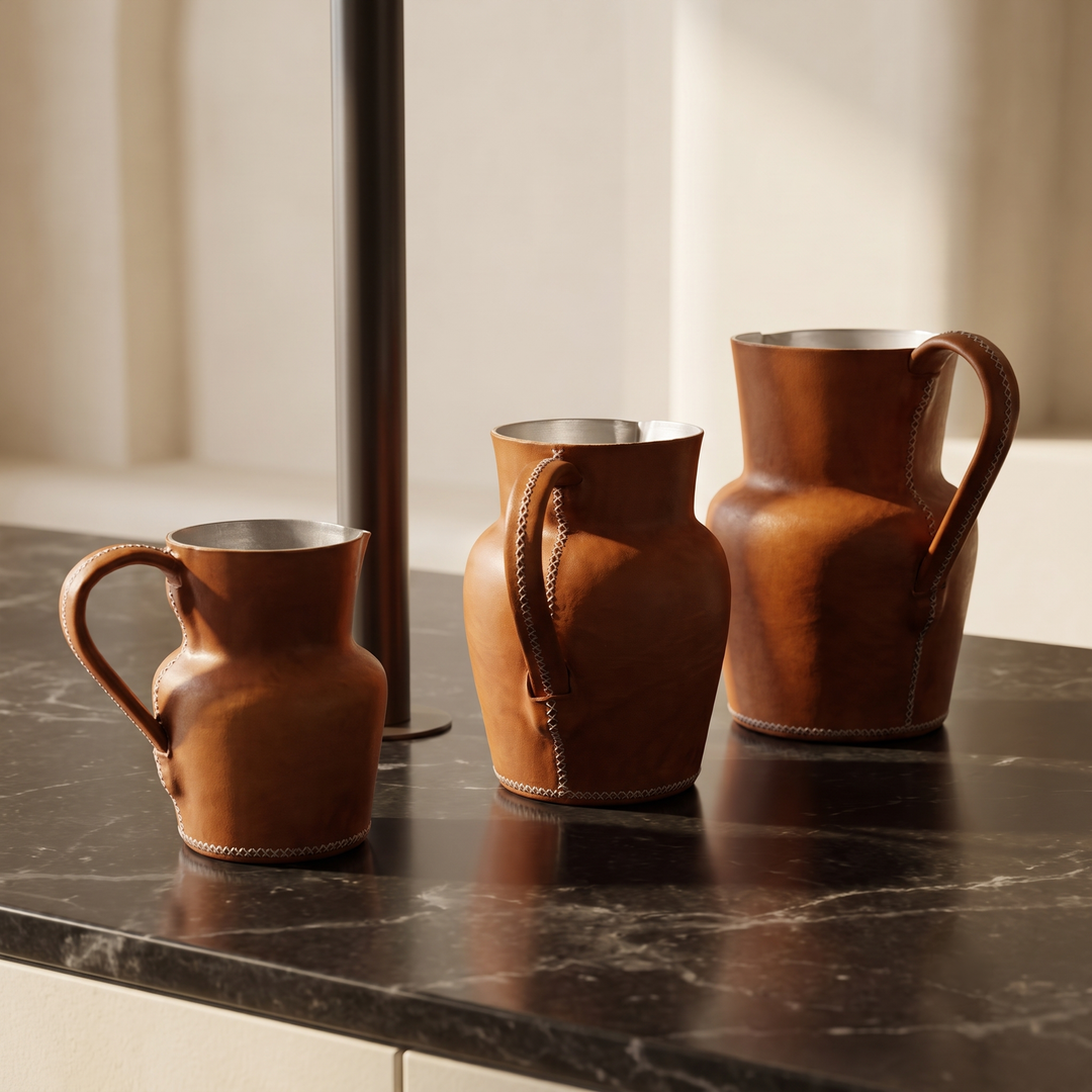 Natural Tan Leather Carafe | Leather Pitcher | Leather Vase | Leather Home Goods | Home Goods | Home and Garden | Interior Design | Leather Tablewares | Leather Barwares | Leather Accessories | Bati Leather Goods