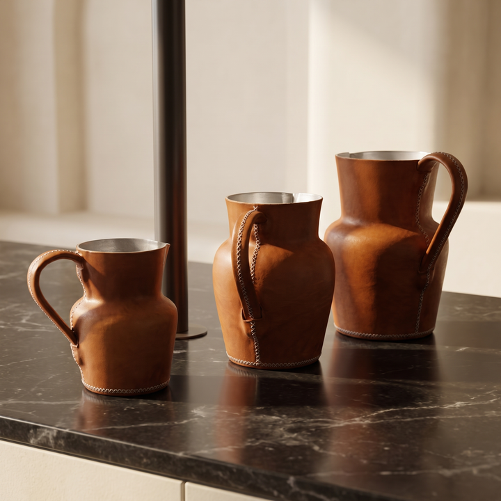 Natural Tan Leather Carafe | Leather Pitcher | Leather Vase | Leather Home Goods | Home Goods | Home and Garden | Interior Design | Leather Tablewares | Leather Barwares | Leather Accessories | Bati Leather Goods