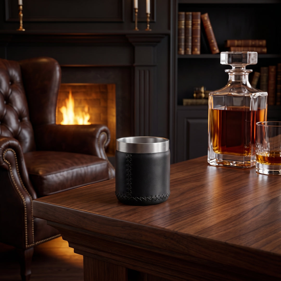 Natural Black Leather Whiskey Cup | Leather Tumbler | Whiskey Tumbler | Leather Cups | Best Bar Glasses | Bar Tools Accessories | Best Bar Cart | Leather Bar Tray | Best Cocktail Shaker Set | Leather Bar Tray | Best Mens gifts | Best Gifts for Men