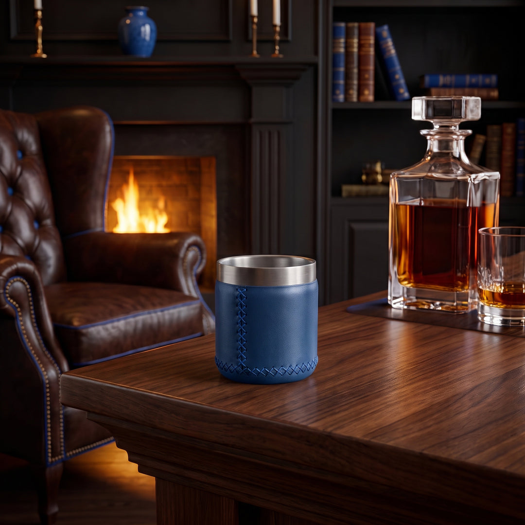 Natural Blue Leather Whiskey Cup | Leather Tumbler | Whiskey Tumbler | Leather Cups | Best Bar Glasses | Bar Tools Accessories | Best Bar Cart | Leather Bar Tray | Best Cocktail Shaker Set | Leather Bar Tray | Best Mens gifts | Best Gifts for Men