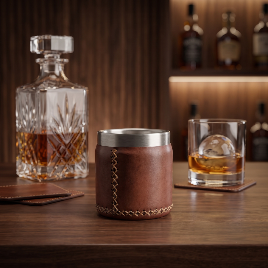 Natural Brown Leather Whiskey Cup | Leather Tumbler | Whiskey Tumbler | Leather Cups | Best Bar Glasses | Bar Tools Accessories | Best Bar Cart | Leather Bar Tray | Best Cocktail Shaker Set | Leather Bar Tray | Best Mens gifts | Best Gifts for Men