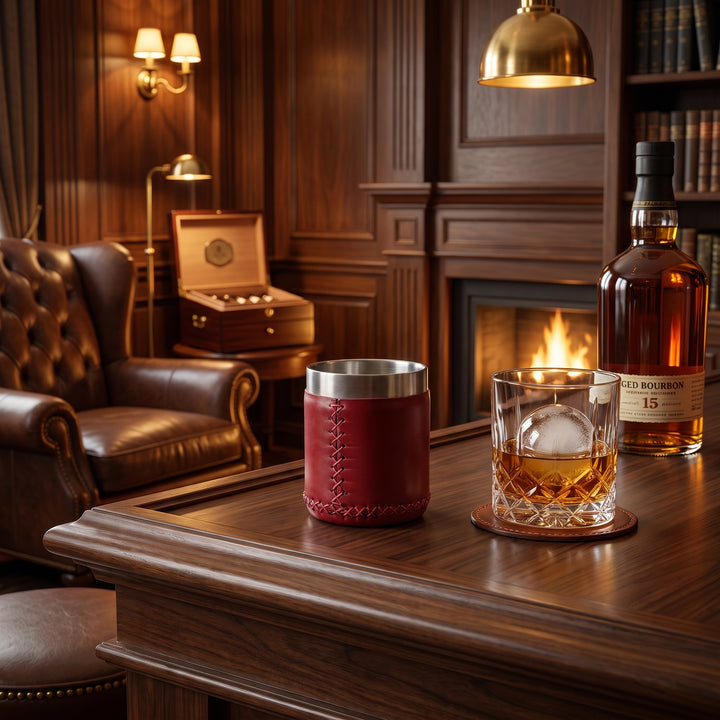 Natural Red Leather Whiskey Cup | Leather Tumbler | Whiskey Tumbler | Leather Cups | Best Bar Glasses | Bar Tools Accessories | Best Bar Cart | Leather Bar Tray | Best Cocktail Shaker Set | Leather Bar Tray | Best Mens gifts | Best Gifts for Men