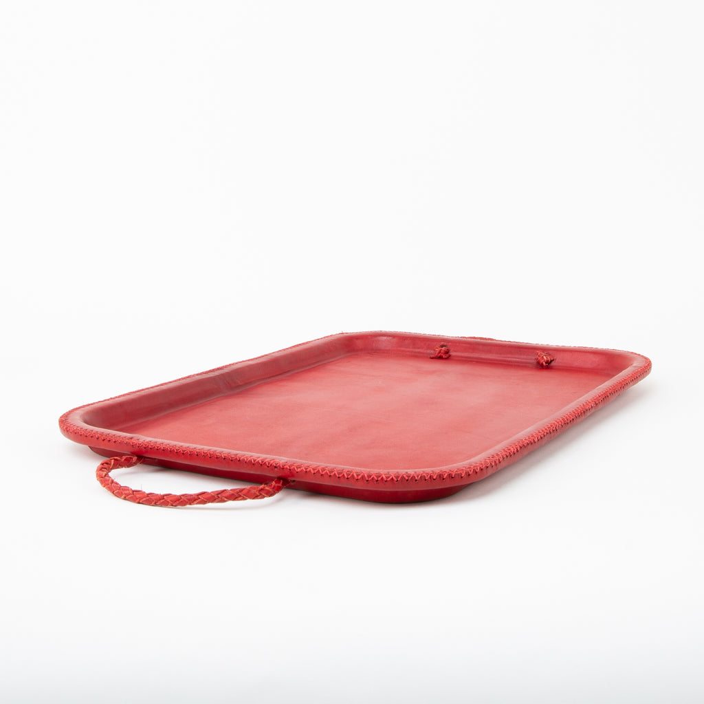 Red Leather Serving Tray | Hand-Stitched Leather Trays | Serving Trays | Luxury Trays | Leather Tray | Bar Tray | Coffee Table | Ottoman Tray | Leather Cooler | Bartender | Bati Leather Goods