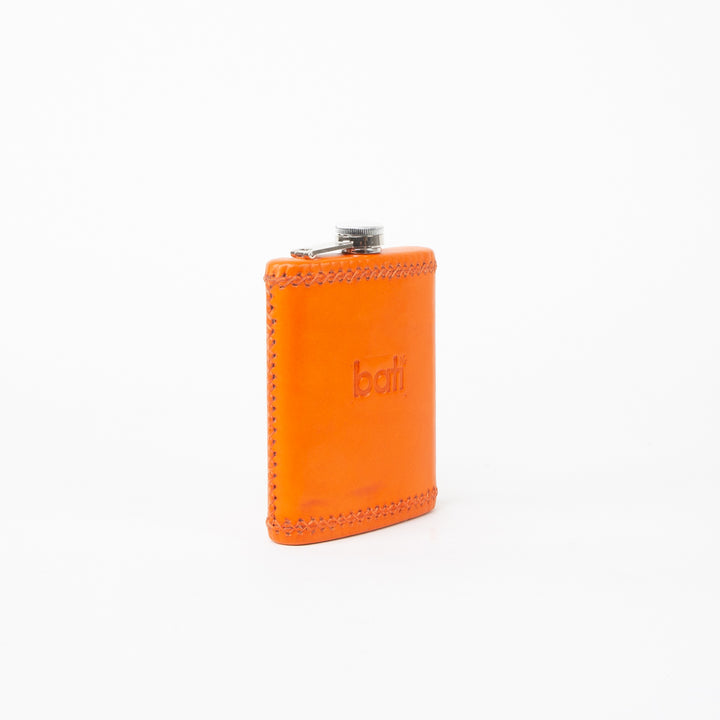 Natural Orange Leather Flask | Mens Gifts | Leather Flasks | Leather Cup | Leather Tumbler | Leather Drink Holder | Bartender Accessories | Best Flask | Best Leather Flask | Bar Accessories | Cocktail Shaker | Leather furniture | Bati Goods