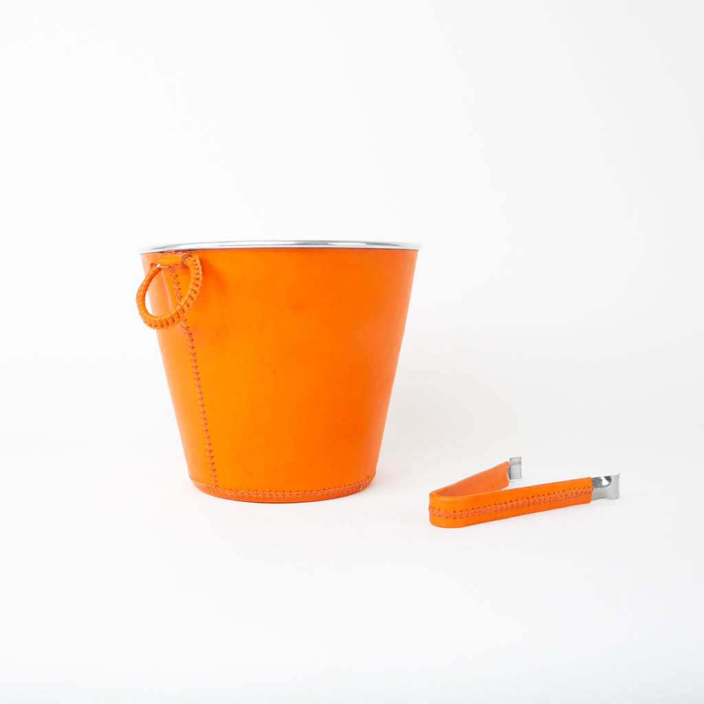 Bati | Orange Leather Champagne Bucket | Leather Bucket | Leather Wine Bucket | Leather Barware | Leather Drinkware | Leather Accessories | Leather Home Decor | Interior Design | Leather Home Goods