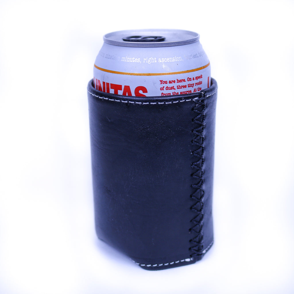Bati | Black Leather Can Koozie | Handmade Leather Goods from Paraguay | Leather Accessories, Leather Koozie 