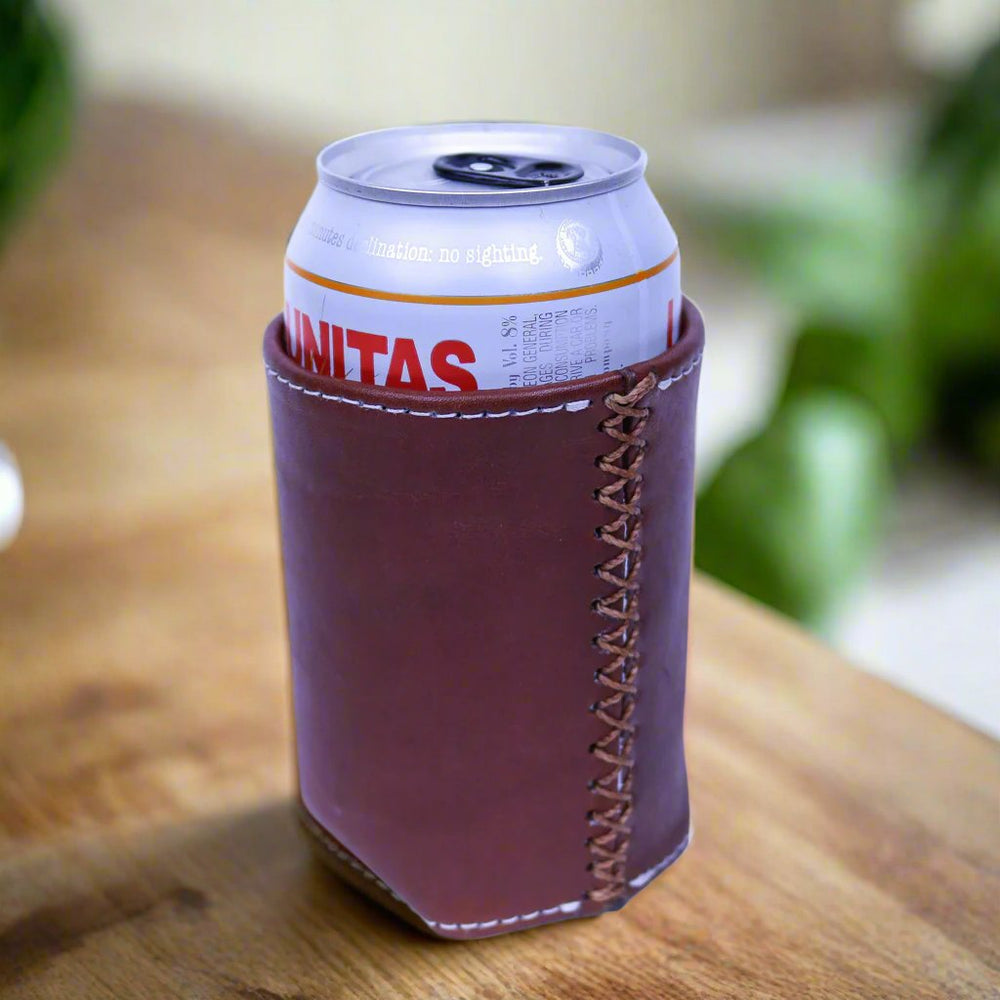 Bati | Brown Leather Can Koozie | Handmade Leather Goods from Paraguay | Leather Accessories, Leather Koozie 