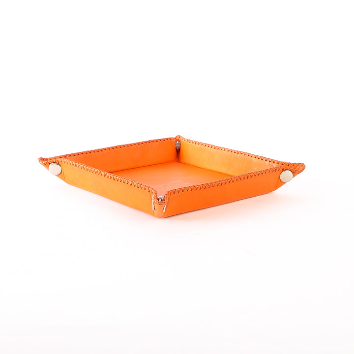 Bati | Orange Leather Catch All Tray | Leather Home Goods | Leather Trays | Leather Housewares | Home Decor | Interior Design | Bati Handmade Leather Goods from Paraguay