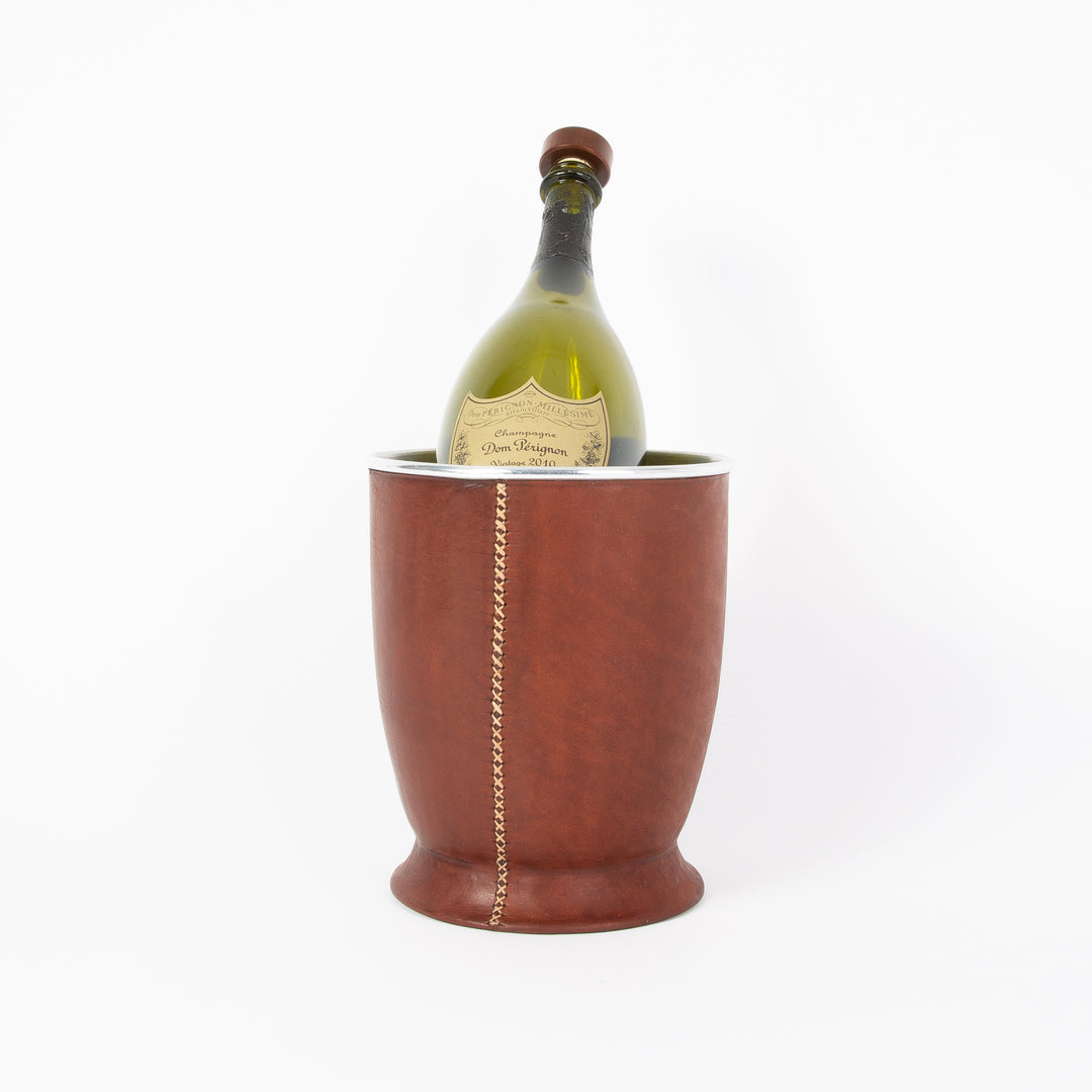 Brown Leather Champagne Bucket  | Leather Pitcher | Leather Bucket | Leather Vase | Leather Cooler | Leather Home Goods | Home Goods | Home and Garden | Interior Design | Leather Tablewares | Leather Barwares | Leather Accessories | Bati Leather Goods