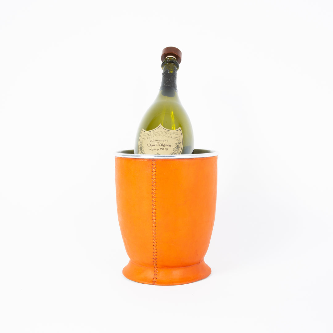 Orange Leather Champagne Bucket  | Leather Pitcher | Leather Bucket | Leather Vase | Leather Cooler | Leather Home Goods | Home Goods | Home and Garden | Interior Design | Leather Tablewares | Leather Barwares | Leather Accessories | Bati Leather Goods