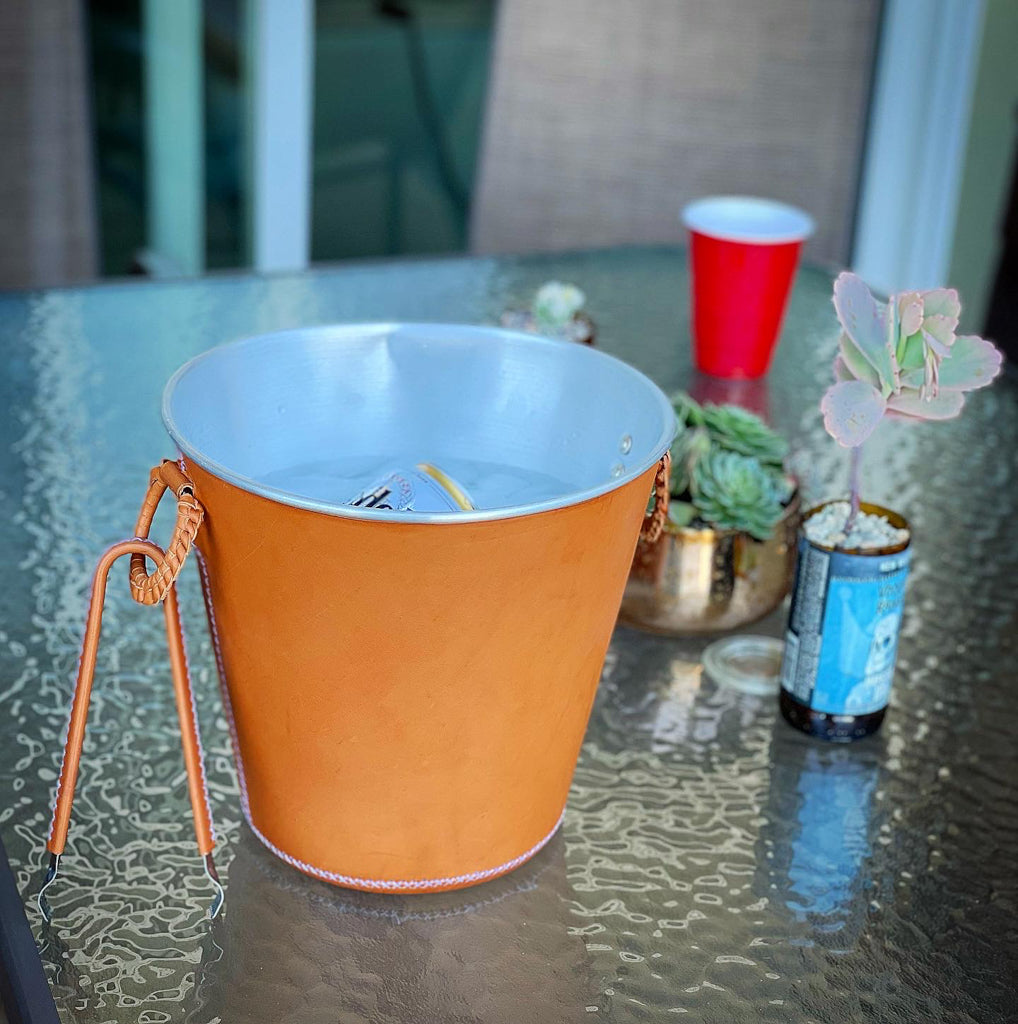 Bati | Leather Champagne Bucket | Leather Bucket | Leather Wine Bucket | Leather Barware | Leather Drinkware | Leather Accessories | Leather Home Decor | Interior Design | Leather Home Goods