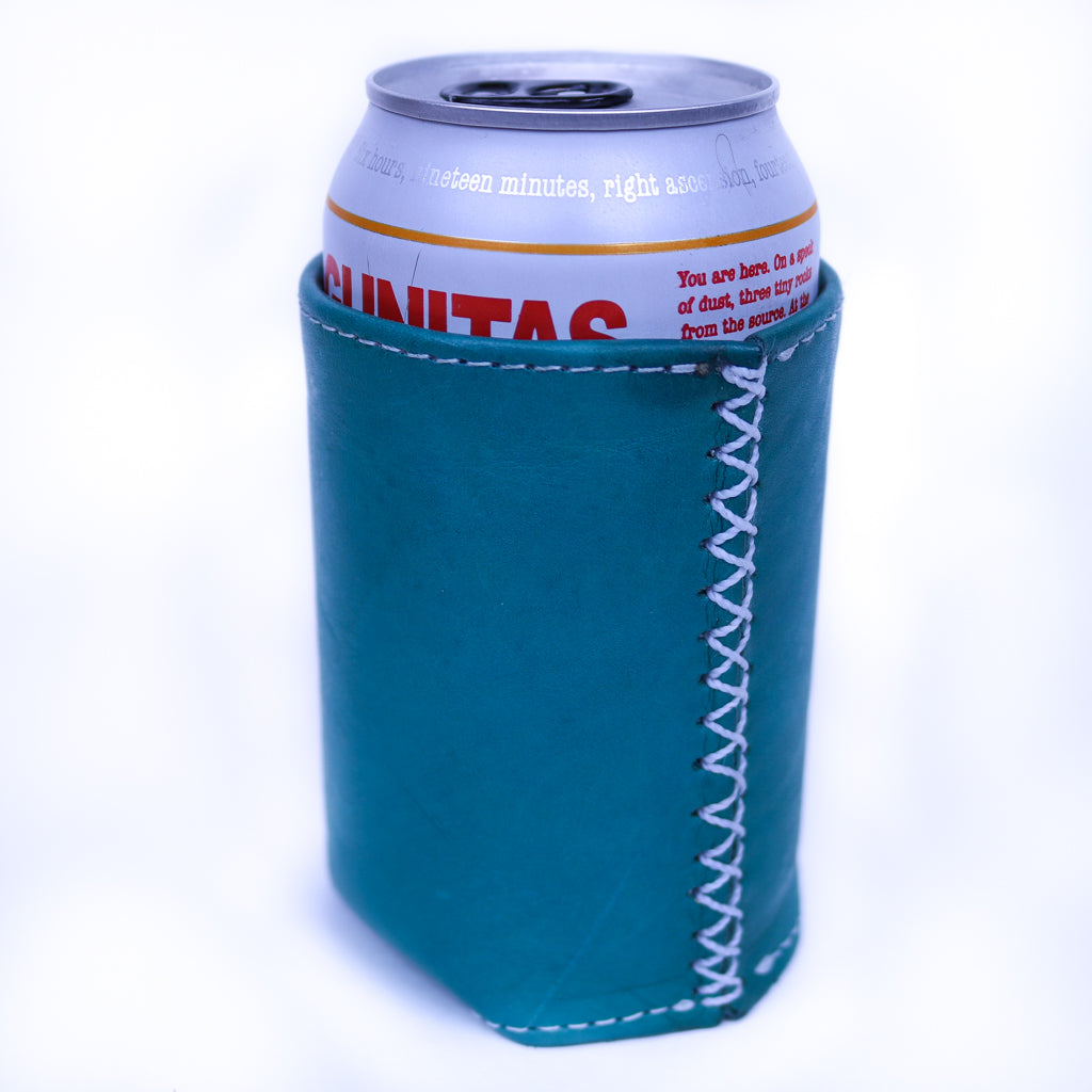 Bati | Teal Leather Can Koozie | Handmade Leather Goods from Paraguay | Leather Accessories, Leather Koozie 